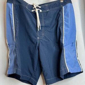 L.L.Bean Swim Trunks Board Shorts Quick Dry Blue White‎ Mens Size 31 Zip Pockets